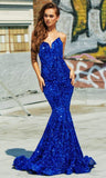 Strapless V-Neck Sequin Gown