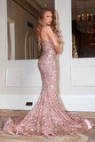 Strapless V-Neck Sequin Gown