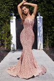 Strapless V-Neck Sequin Gown