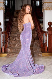 Strapless V-Neck Sequin Gown