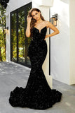 Strapless V-Neck Sequin Gown