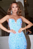 Strapless V-Neck Sequin Gown
