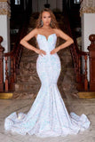 Strapless V-Neck Sequin Gown