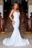 Strapless V-Neck Sequin Gown