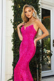 Strapless V-Neck Sequin Gown