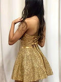 Shiny Short A-line Strapless Sequined Prom Homecoming Dresses