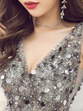 Short A-line V-neck Tulle Beading Backless Prom Homecoming Dresses