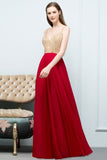 Spaghetti Floor Length A-line Beading Burgundy Prom Dresses