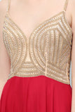 Spaghetti Floor Length A-line Beading Burgundy Prom Dresses
