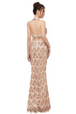 Two-piece Halter Mermaid Long Sequined Patterns Champagne Prom Dresses