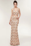 Two-piece Halter Mermaid Long Sequined Patterns Champagne Prom Dresses