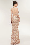 Two-piece Halter Mermaid Long Sequined Patterns Champagne Prom Dresses